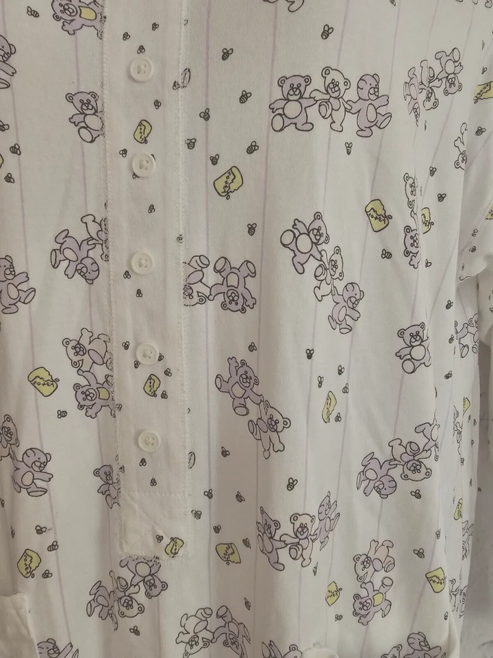 Camisón Lydia Jane vintage estampado de oso púrpura y rayas mediano L/Slv Foto 3 de 4