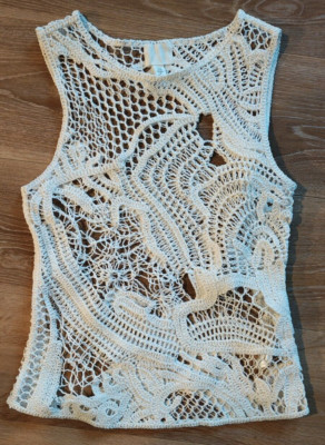 H&M Ibiza Crochet Top Shirt Blouse Sexy Sheer Hippie Beach Boho Festival 