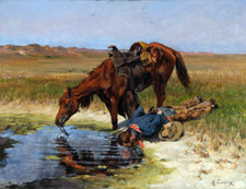 At the Waterhole western cowboy country horse ceramic tile mural backsplash
