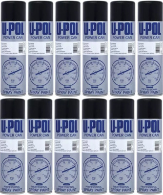 12 x U-Pol Satin Black Power Dose 500ml Spray Aerosol PCSB/AL Upol