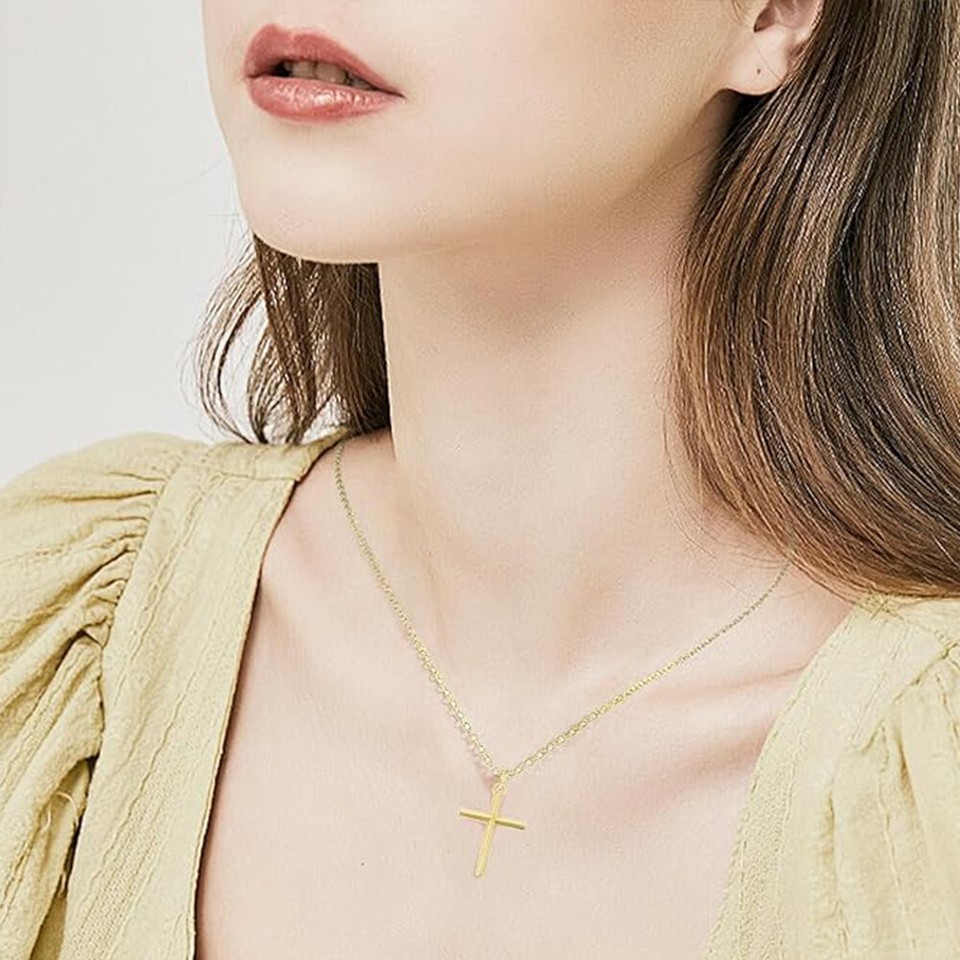 Simple Silver Gold Plated Cross Pendant Necklace Women Men's Jewelry ...