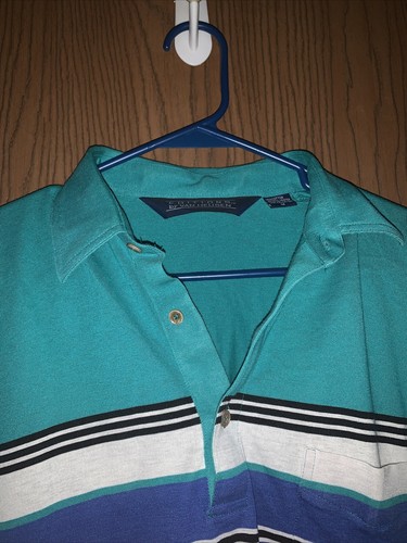 Editions By Van Heusen Vintage 90s Tennis Polo Shirt Med Striped Single Stitch - Bild 8 von 10