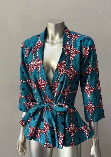 Geometrisches Muster Schößchen Cinch Taille Gürtel Jacke Blazer Arbeit Party Mantel S - Bild 2 von 5