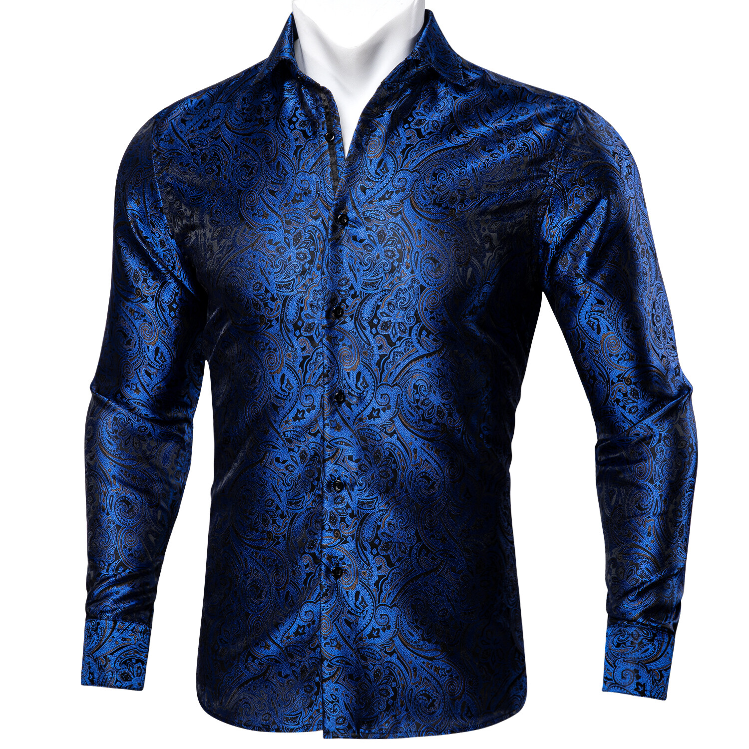 Mens Silk Shirts Long Sleeve Casual Top Button Down Blue Red Regular