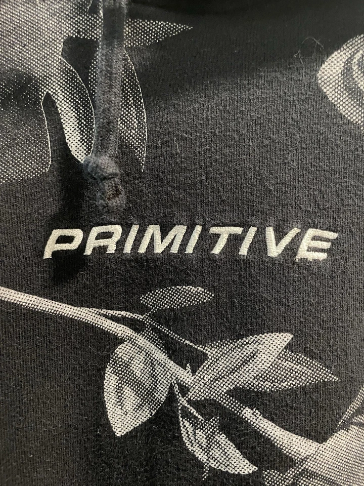 Sudadera Primitiva Para Hombre L Negra Floral Rosa Skateboarding Sudadera con Capucha Peso Pesado Foto 2 de 4