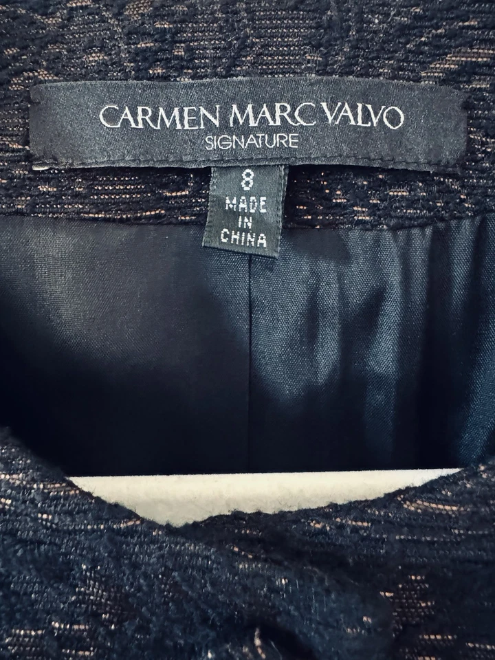 Blazer de Noche Carmen Marc Valvo Negro Brocado Talla 8 Diseñador Lujo Foto 2 de 4