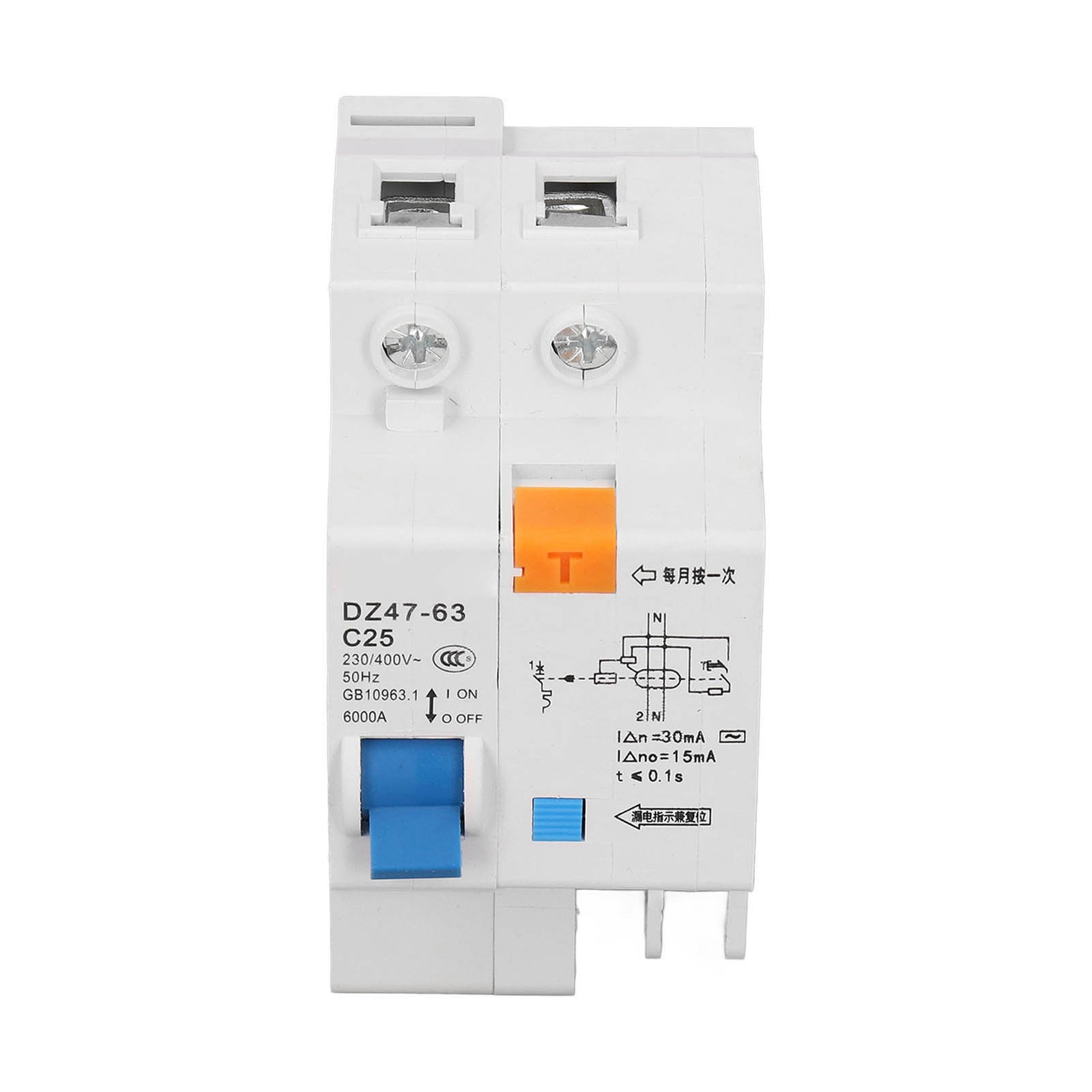 1P+N 25A AC Circuit Breaker Ground Fault Leakage Protection Switch 230V 400V