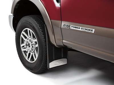 Genuine Ford Premium Flat Black Front Splash Guards w/SS Insert - Pair