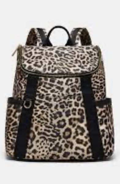 MIMCO Leopard Print Backpack Grey/Black Gold Hardware Double Zip Dust Bag
