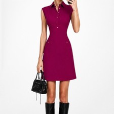 Vintage Y2K 90s Purple Sleeveless Knit Knee Length Henley Sheath Dress Size M