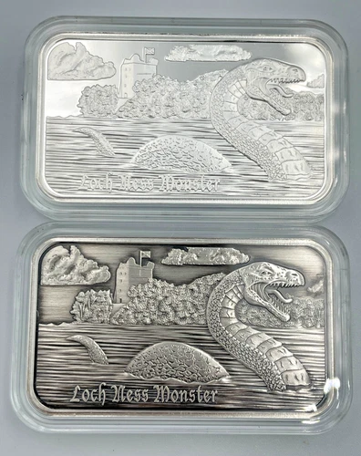 999 1oz Silver Bars Loch Ness Monster Albannach Metals Kody Duncan Proof Antique