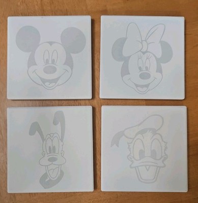 4 White Absorbant Stone Coaster Disney Mickey Minnie Donald Pluto NEW