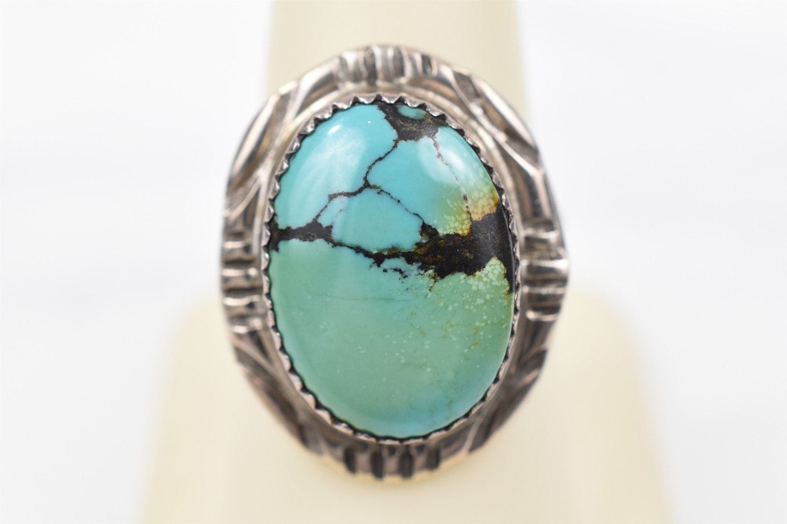 BBT Sterling Turquoise Statement Ring Bold Oval C… - image 1
