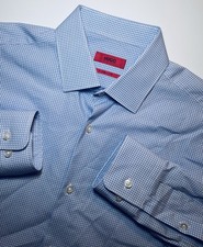 Hugo Boss Sharp Fit Men s 15.5 32/33 Geometric Blue White Dress Shirt