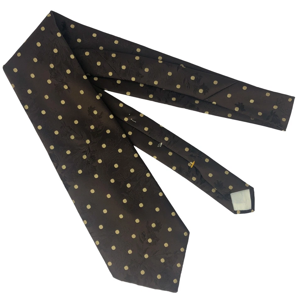 Corbata Don Loper Marrón Dorado Lunares Floral Poliéster Cuello Corbata en Punta Foto 3 de 4