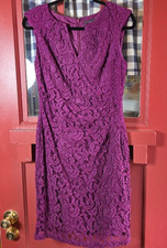 Adrianna Papell Women's Purple Magenta Sleeveless Dress Lace Overlay Size 6