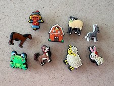 9 Farm Animal Shoe Charms Jibbitz - Horse, Sheep, Barn, Scarecrow, Donkey, Frog