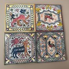 4 Hand Painted Colorful Animal Tiles From Coimbra Portugal Signed A.C. 6”