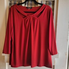 Nine West Women's Burgundy / Red Criss-Cross Neck 3/4-Sleeve Top Shirt Size XL