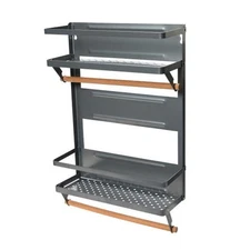 HOUSEHOLD ESSENTIALS Wall Organizer Paper Towel Holder Grey Magnetic 2-Shelves