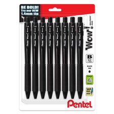 Pentel Wow Retractable Ballpoint Pen, 1.4mm , 1 Count Pack of 8 , Black