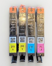 Canon CLI-251 Cyan, Magenta, (2) Yellow Ink Cartridges 4 Pack Genuine