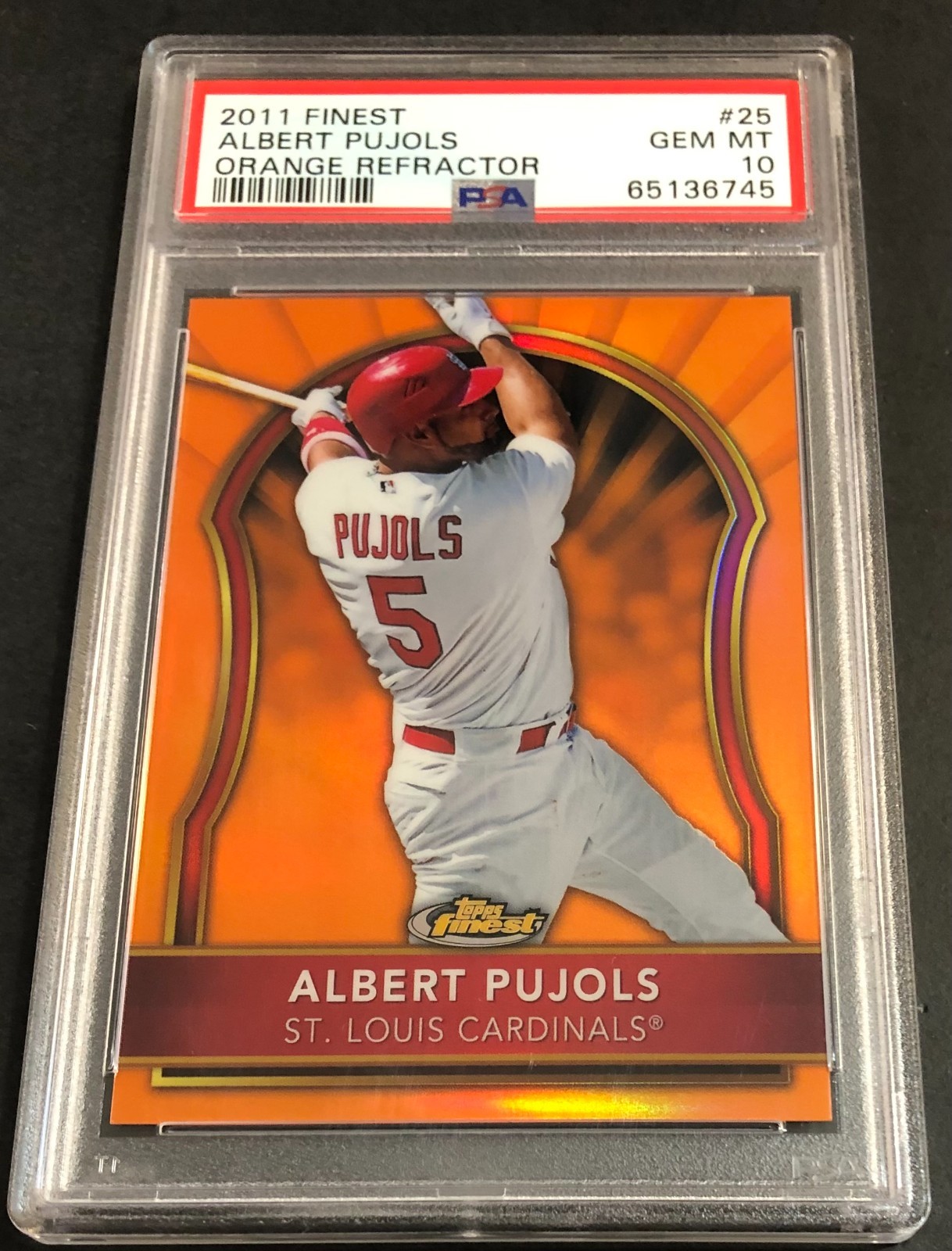 2011 Topps Finest Albert Pujols /99 Orange Refractor #25 PSA 10 GEM MINT!  POP 2 view 3