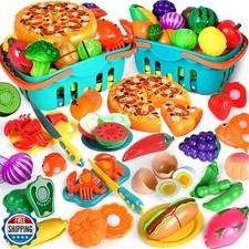 100 PCS Cutting Play Food Toy for Kids Kitchen, Pretend Food Toys