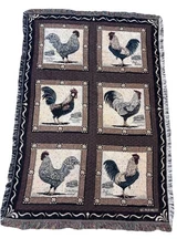 C. McKinley Rooster Tapestry Throw Blanket Farmhouse Country Decor 48x60 Fringe