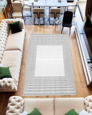 Machine Washable Abstract Living Room Rug 5x7 with Anti-Slip 7710 Color Grey
