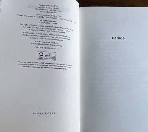 Rachel Cusk- Parade -SIGNED 1st UK Ed 2024 HC/DJ - Picture 3 of 5
