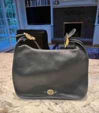 Coach Crescent Navy Leather Large Shoulder Bag (Made in U.S.A)