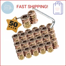 - 50 Pieces Threaded Wood Inserts, 1/4"-20 x 15mm Furniture Screws in Nut Thread