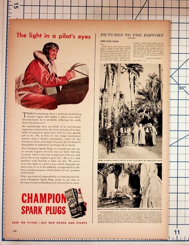 1940s LIFE Magazine Ad WWII Pilot Champion Spark Plugs Lend-Lease Sugar Arabs