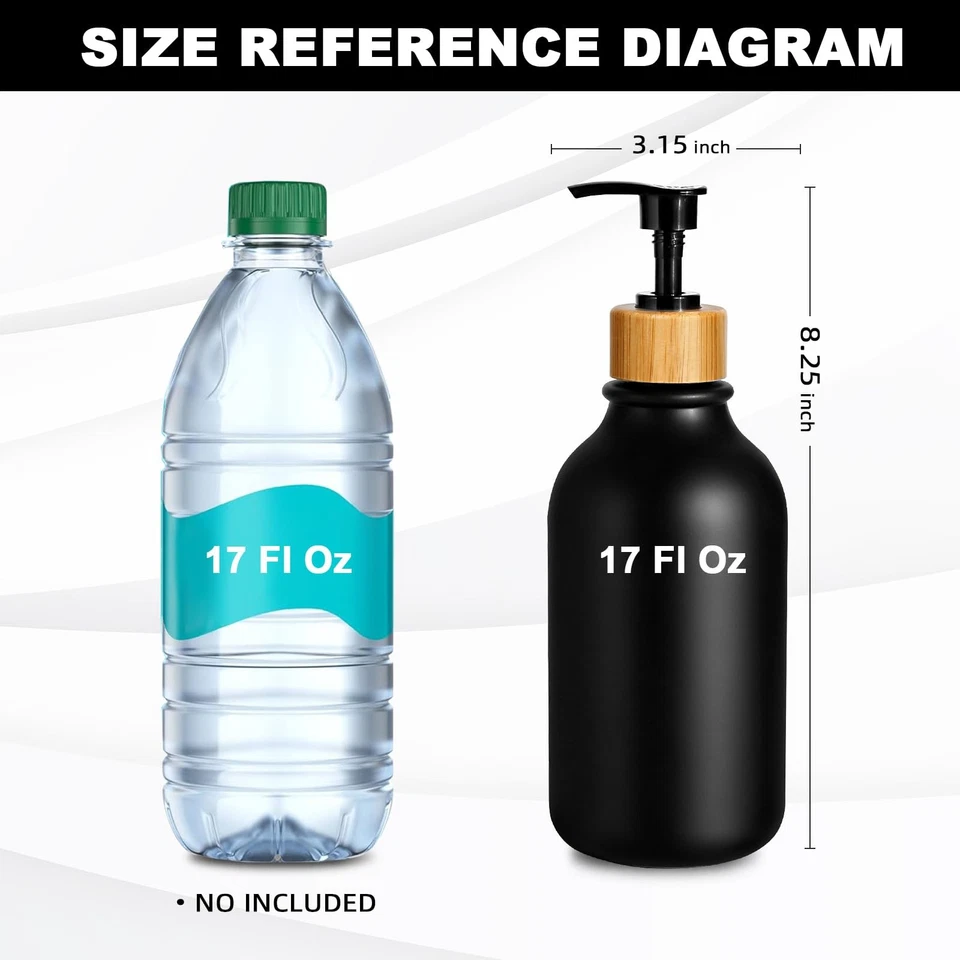 Black Bamboo Pump Soap Dispenser, 17 Oz Hand Dish Soap Bottle for Bathroom - Image 2 of 4