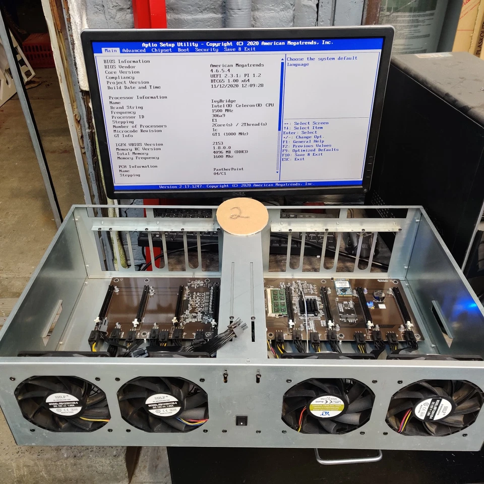 8 GPU Server Case Mining Machine 4GB RAM/2000W PSU/Celeron CPU/CASE WITH FANS - Image 3 of 4