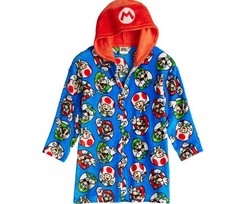 NEW KIDS BOYS SUPER MARIO HOODED ROBE ZIP UP PLUSH SOFT VELVET FLEECE SIZE 6 8