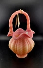Fenton Burmese Spiral Optic Satin Glass Basket Vintage Uranium Glass Glows