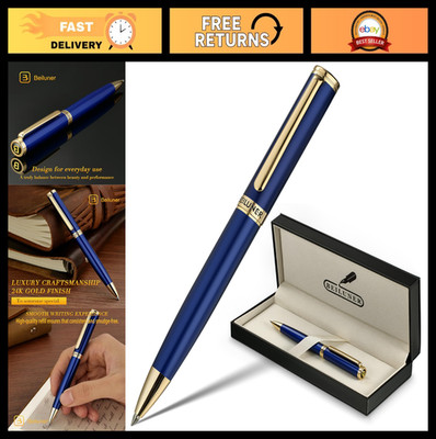 Luxury Blue Lacquer Gel Pen with 24K Gold Finish - Executive Gift Set, Retractab