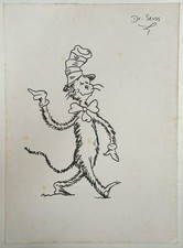 Dr. Seuss (Handmade) Drawing On old Paper Signed & Stamped, Vtg Art