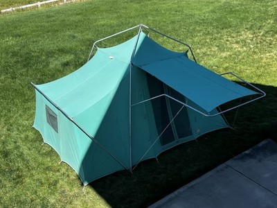 Vintage SEARS Ted Williams 6+ Person CANVAS CAMP TENT  12'-8''L × 9'-3''W × 7'-4''H