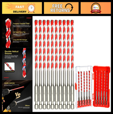 10 PCS 1/4'' Concrete Drill Bit Set - Hex Shank Masonry Bits for Glass, Brick, Ti