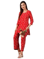 GoSriKi Women's Rayon Blend Bandhej Printed Ethnic Co-Ord Set