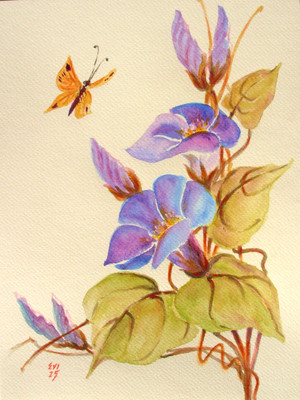 Morning Glory Original Aquarell Gemälde Blumen Wandkunst Sammlerstücke 9x12 Zoll