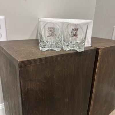 Chivas Regal Scotch Whiskey Rocks Glasses Gold Shield Logo Cut Glass set of 2