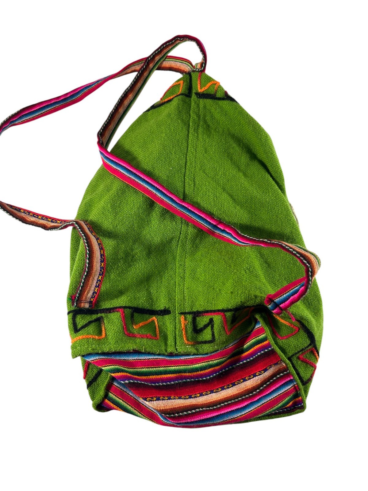 Handmade Peruvian Wool Drawstring Backpack Green … - image 5