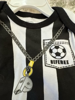 NWT 6-9 Mo Referee One Piece Baby Body Suit. Soccer Ball.