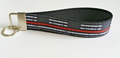 Key Fob Chain Holder Wrist Lanyard Strap Red Line Fire Flag First Responder
