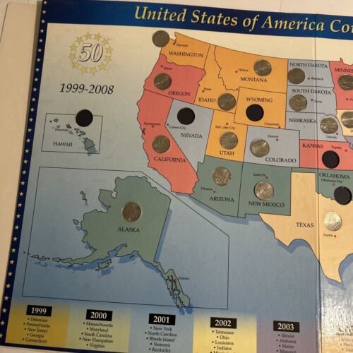 50 Fifty US State Commemorative Quarters Collectors Map NEAR COMPLETE - Picture 4 of 7