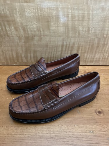 GH BASS - 9 US HERREN - braune Halbschuhe Krokodil geprägtes Leder